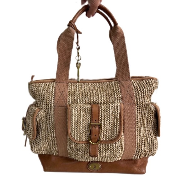Fossil | Overnight Leather & Straw Tote Bag - Picture 1 of 4